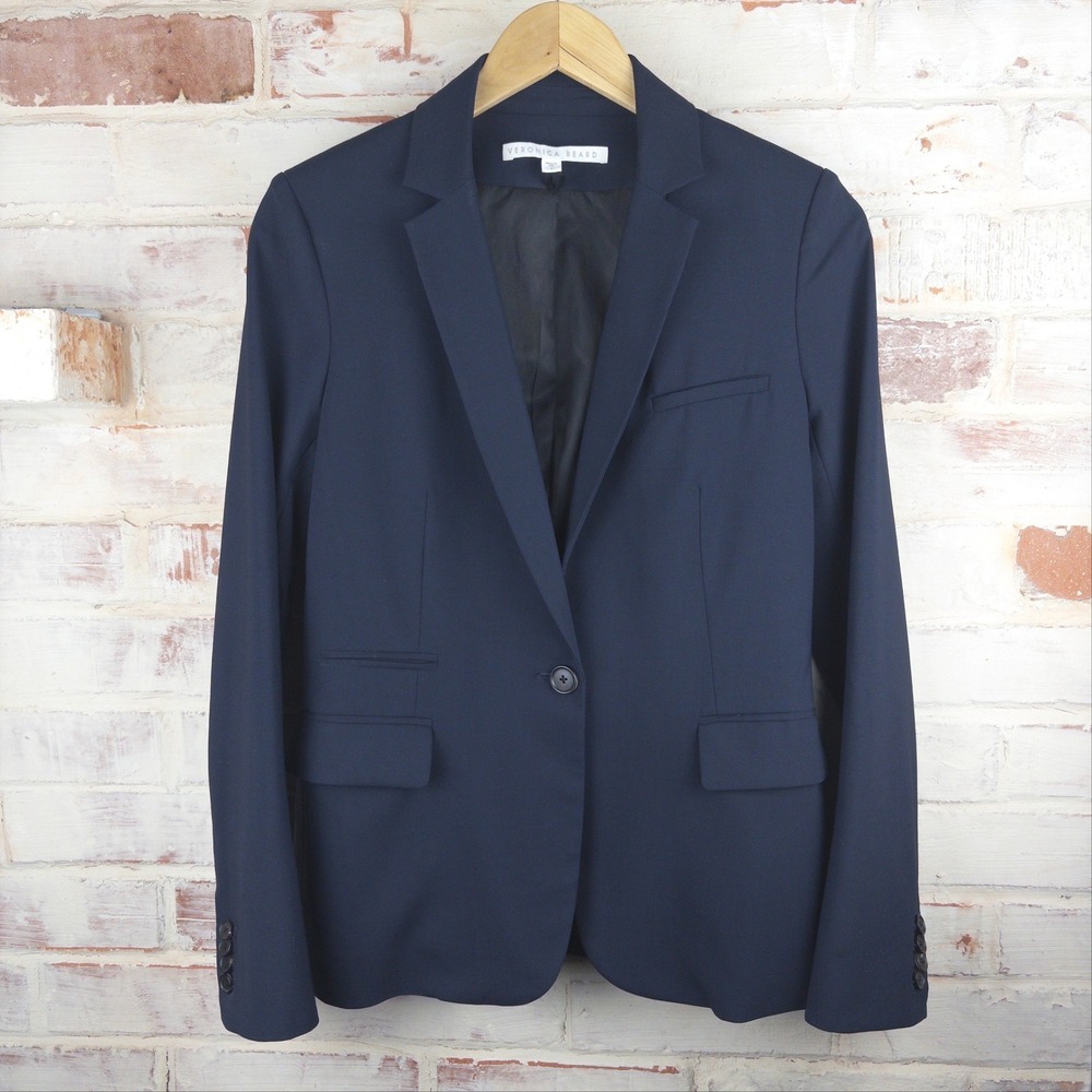 Veronica Beard Navy Wool Blazer Size 4 Classic Jacket Zip Front Preppy Chic USA